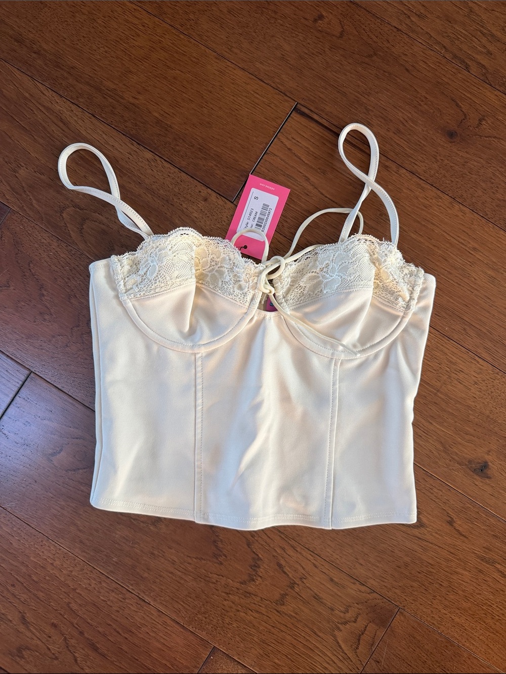 Edikted Cream Lace-Trim Bustier Cami